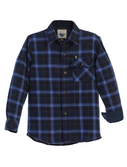 Gioberti Little Boys Blue Navy Corduroy Contrast Flannel Plaid Shirt 4-7