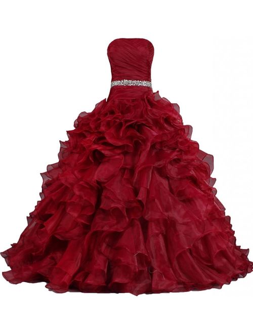 ANTS Women's Pretty Ball Gown Quinceanera Dress Ruffle Prom Dresses
