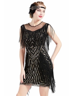BABEYOND 1920s Gatsby Dress Long Fringe Flapper Dress Roaring 20s Sequins Beaded Dress Vintage Art Deco Dress