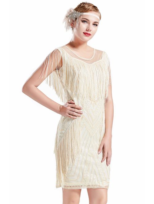 Buy BABEYOND 1920s Gatsby Dress Long Fringe Flapper Dress Roaring 20s ...