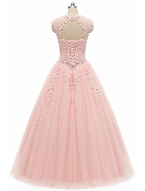 SHANGSHANGXI Tulle Ball Gown Party Dresses Cap Sleeve Lace Applique Quinceanera Dress