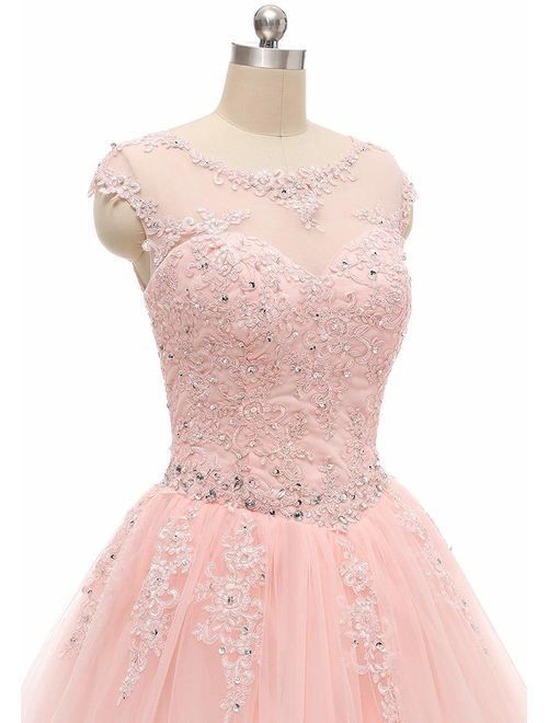 SHANGSHANGXI Tulle Ball Gown Party Dresses Cap Sleeve Lace Applique Quinceanera Dress