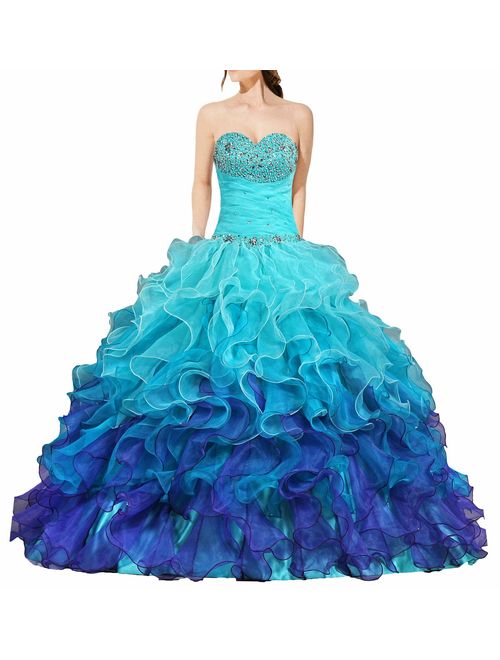 ANTS Women's Gorgeous Strapless Rainbow Quinceanera Dresses Ruffle Prom Gowns