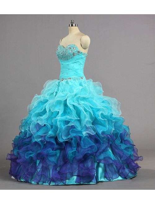 ANTS Women's Gorgeous Strapless Rainbow Quinceanera Dresses Ruffle Prom Gowns