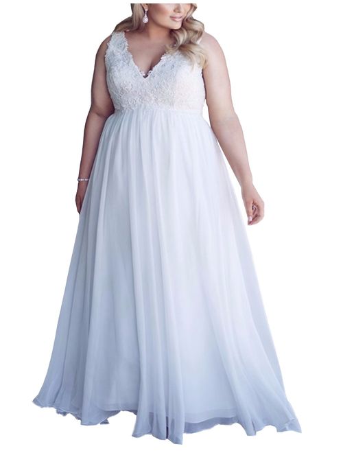 Mulanbridal Chiffon Applique Beach Wedding Dress Long Formal Prom Evening Gown