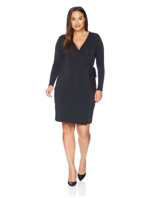 Amazon Brand - Lark & Ro Women's Plus Size Signature Long Sleeve Wrap Dress, Black, 2X