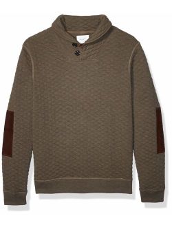 Men's Diamond Quilted Shawl Pullover with Suede Elbow Patches
