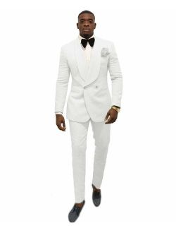 Zeattall Men's Shawl Lapel Slim Fit Suit 2 Pieces Groom Tuxedos Double-Breasted Blazer Prom Party Suits