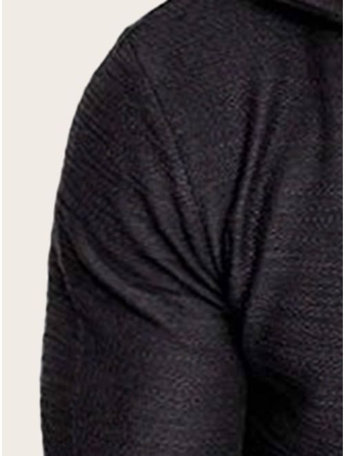 Men Curved Hem Drawstring Hooded Sweatshirt