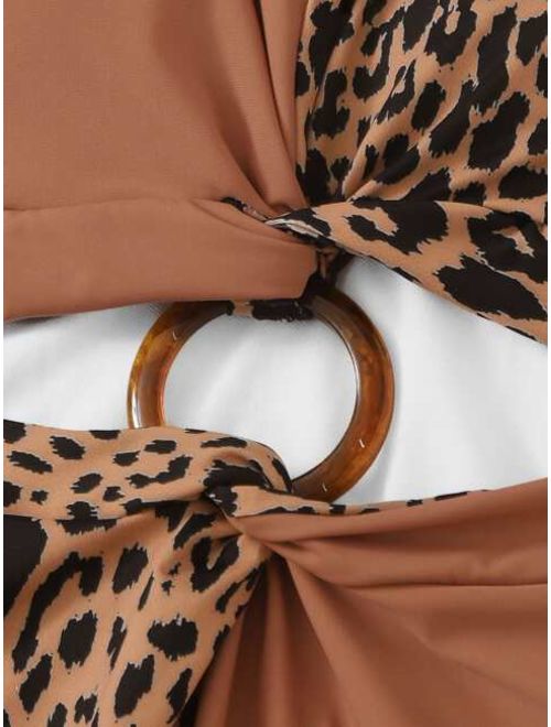 Leopard Ring Linked One Piece Swimwear