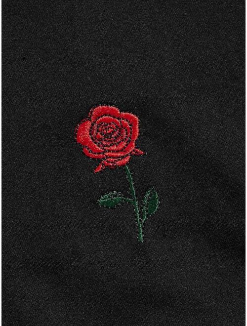 Shein Men Drawstring Detail Rose Embroidered Hoodie