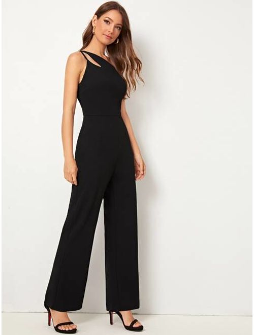Shein Double Strappy One Shoulder Wide Leg Jumpsuit