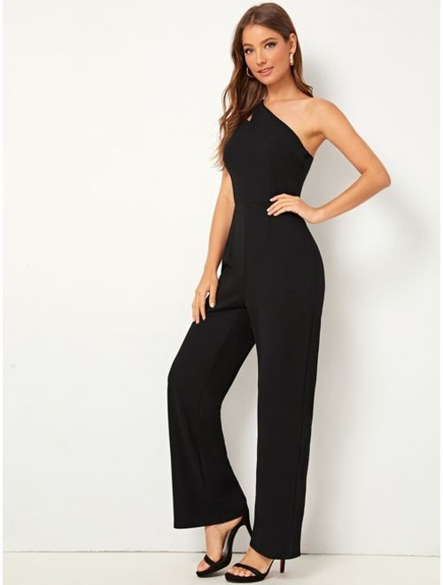 Shein Double Strappy One Shoulder Wide Leg Jumpsuit