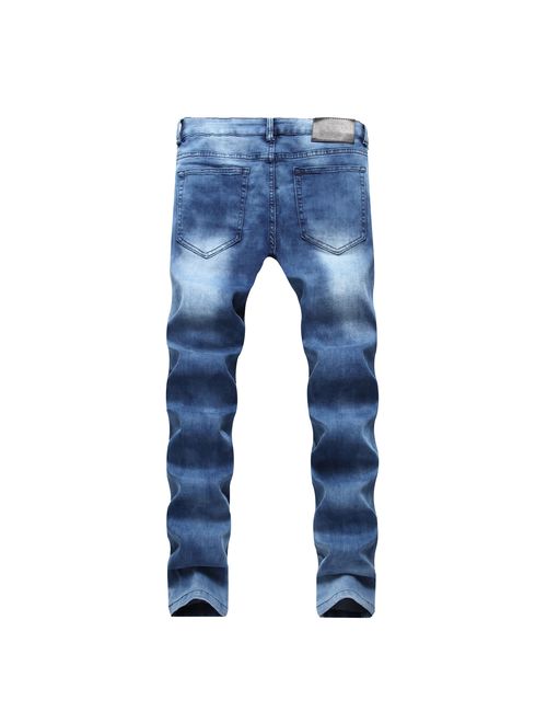 Liuhond Skinny Slim Fashion Men's Ripped Straight Holes Hip Hop Biker Stretchy Jeans
