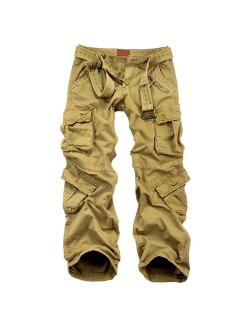 OCHENTA Men's Cotton Military Cargo Pants, 8 Pockets Casual Work Combat Trousers