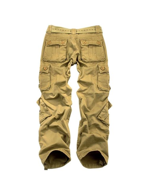 OCHENTA Men's Cotton Military Cargo Pants, 8 Pockets Casual Work Combat Trousers