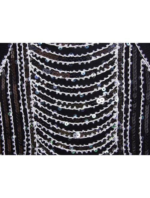 Vijiv 1920s Gatsby Flapper Dresses with Sleeves Sequin Art Deco Cocktail Dress
