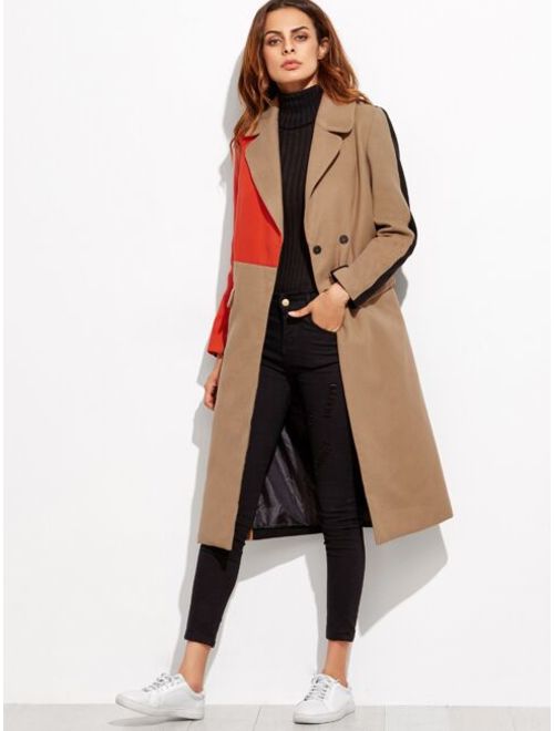 Shein Colorblock Double Breasted Coat
