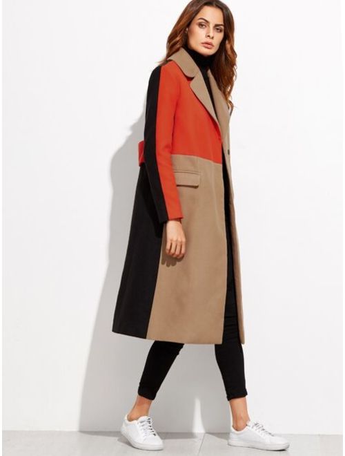 Shein Colorblock Double Breasted Coat