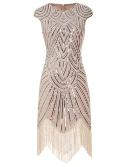 FAIRY COUPLE 1920s Sequined Embellished Tassels Hem Flapper Dress D20S002