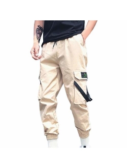 Stoota Men's Summer Casual Overalls Pants, Fashion Solid Color Pockets Flat Front Comfortable Trousers Streetwear M-3XL