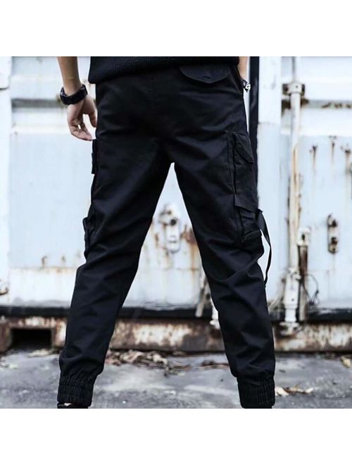 Stoota Men's Summer Casual Overalls Pants, Fashion Solid Color Pockets Flat Front Comfortable Trousers Streetwear M-3XL