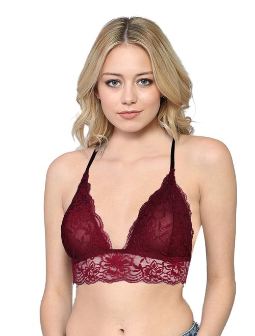 TOP LEGGING Women's Full Lace Bralette with Adjustable Straps