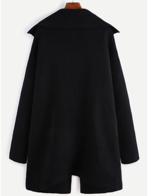 Shein Black Notch Collar Open Front Sweater Coat