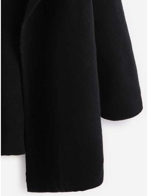 Shein Black Notch Collar Open Front Sweater Coat