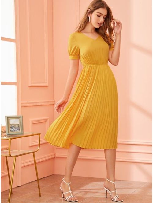 Shein V-neck Pleated Solid Dress