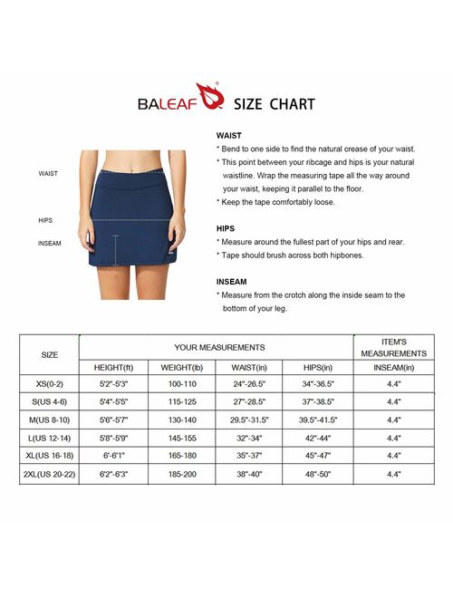 BALEAF Women's Athletic Skorts Lightweight Active Skirts with Shorts Pockets Running Tennis Golf Workout Sports