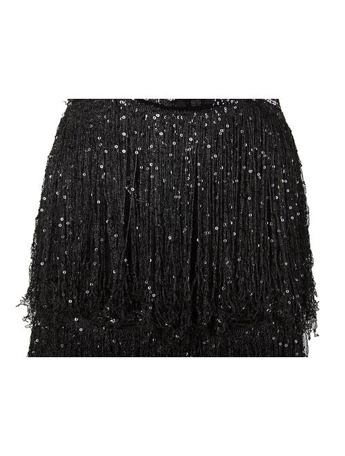 VIJIV 1920s Style Inspired Charleston Sequin Layer Tassel Cocktail Flapper Dress