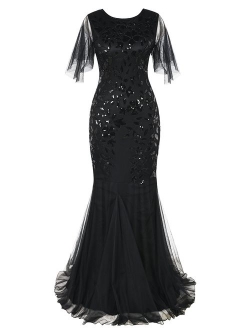 Women's Evening Dress 1920s Sequin Mermaid Hem Embellished Maxi Long Formal Ball Gown
