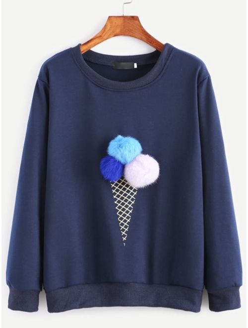Black Ice Cream Print Pom Pom Sweatshirt