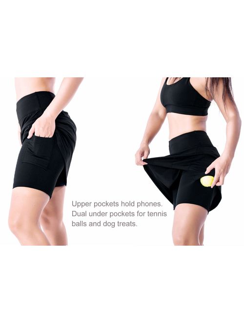 Yogipace Women's 4 Pockets UPF 50+ 17" Long Running Skirt Athletic Golf Skort