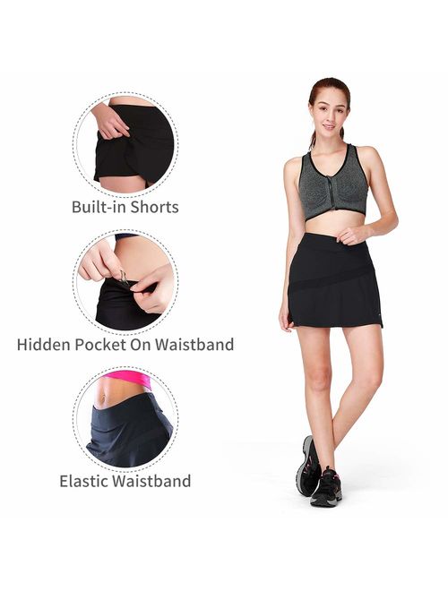 CAMELSPORTS Women Casual Active Sport Skirt Tennis Golf Skorts Pleated for Athletic Running Workout with Built-in Shorts