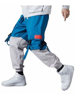 LifeHe Men's Hip Hop Patchwork Side Pockets Cargo Harem Joggers Casual Streetwear Pants