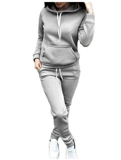 SUKIYAKI Women Jogger Outfit Matching Sweat Suits Long Sleeve Hooded Sweatshirt and Sweatpants 2 Piece Sports Sets Tracksuit