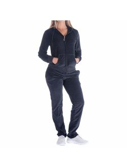 Women's 2 Piece Outfits Velvet Zip Hoodie Sweatshirt & Sweatpants Sweatsuits and Velour Tracksuit Sets Jogging Suit