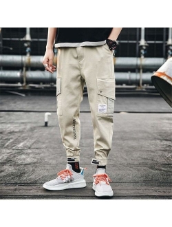 Mens Streetwear Jogger Cargo Pants Slim Fit Elastic Waist Velcro Cuff Pants With Pockets