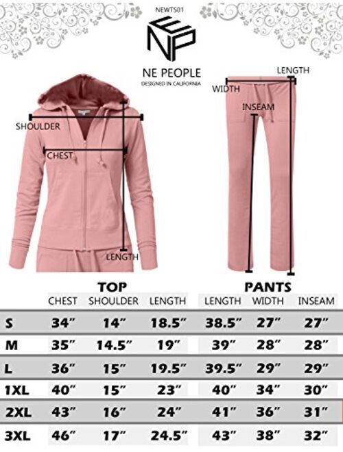NE PEOPLE Womens Casual Basic Terry Zip Up Hoodie Sweatsuit Tracksuit Set S-3XL