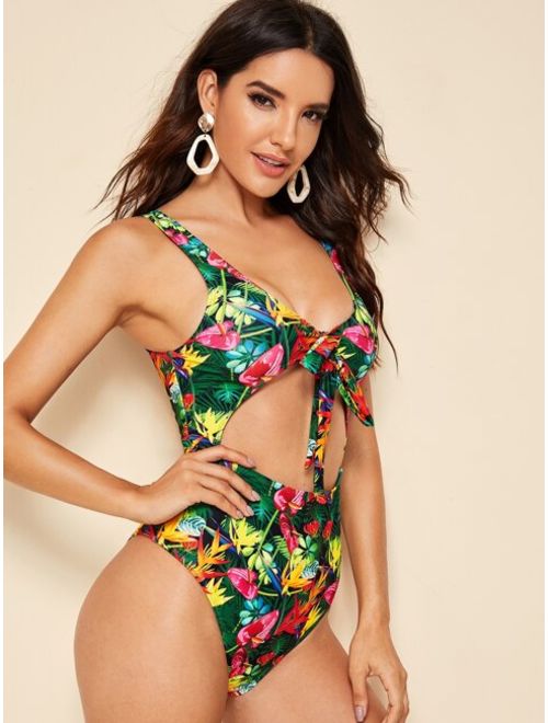 Tropical Knot Front Cut-out One Piece Swimsuit