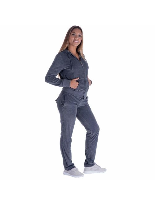 Leehanton Velour Tracksuit Womens 2 Pieces Outfits Set Zipper Hoodie and Sweatpants Solid Jogging Suits