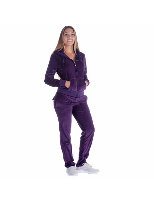 Leehanton Velour Tracksuit Womens 2 Pieces Outfits Set Zipper Hoodie and Sweatpants Solid Jogging Suits