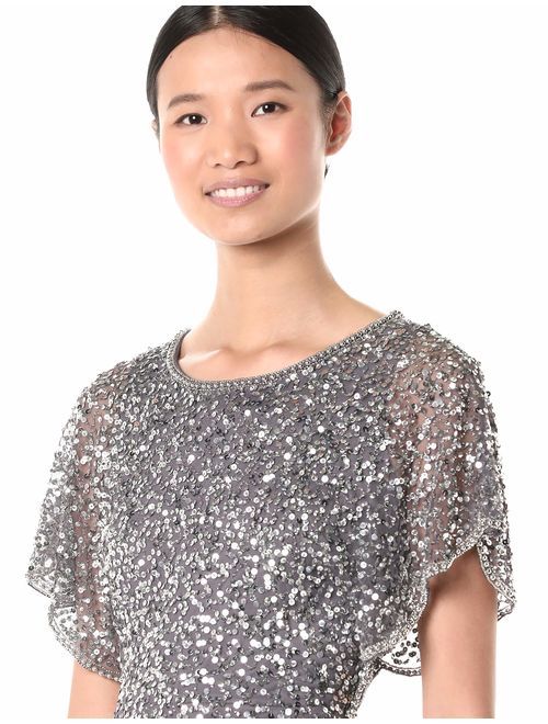 Adrianna Papell Women's Sequin Beaded Cocktail Dress with Flutter Sleeves