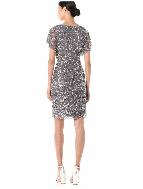 Adrianna Papell Women's Sequin Beaded Cocktail Dress with Flutter Sleeves