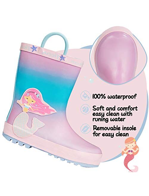 KomForme Kids Girl Boy Rain Boots, Waterproof Rubber Printed with Handles