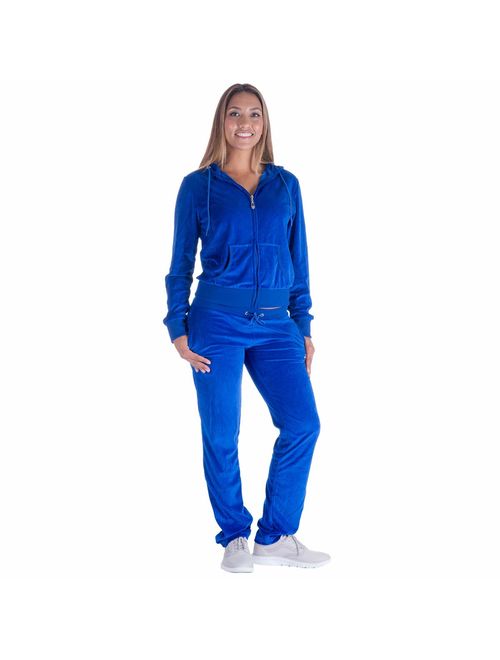 Womens Velour Tracksuit Set Soft Sports Joggers Outfits 2 Pieces Sweatsuits Zip Up Hoodies and Sweatpants Navy, XL
