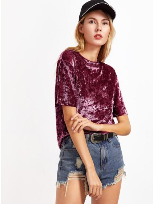 Shein Burgundy Short Sleeve Crushed Velvet T-shirt