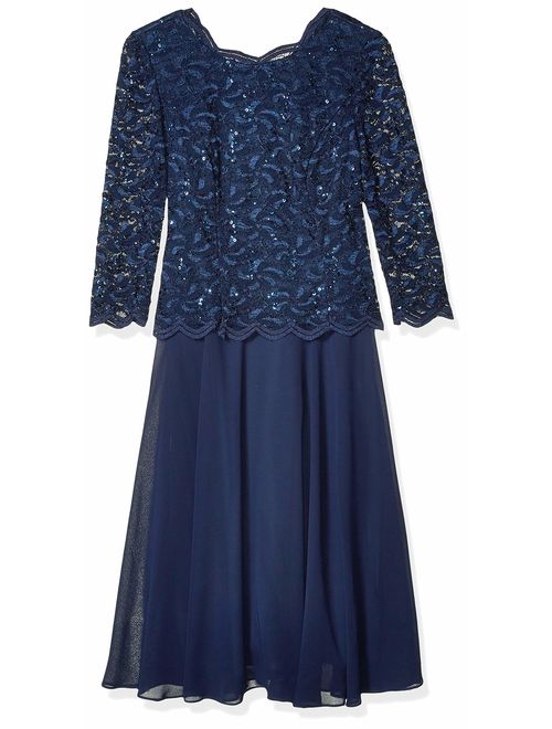 Alex Evenings Women's Sequin Lace Mock Dress (Petite and Regular)